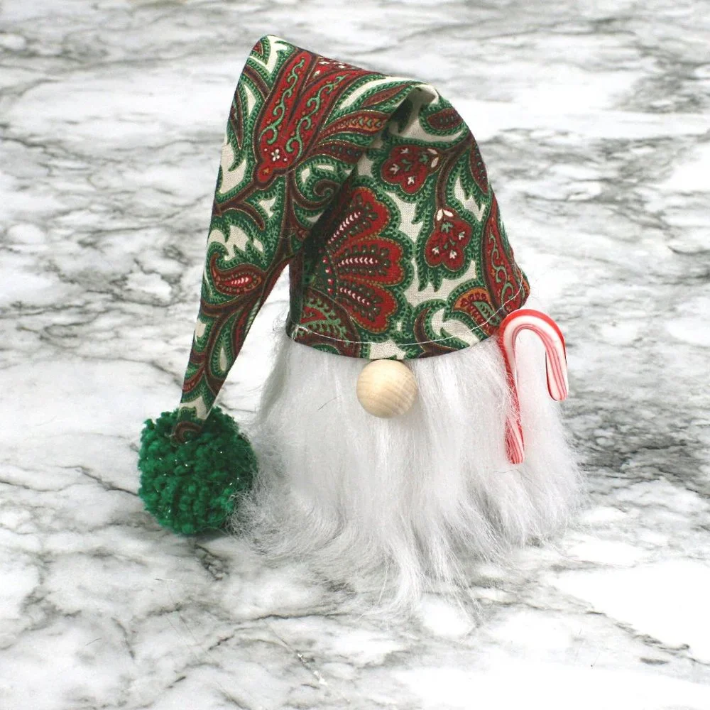 HAND CRAFTED Gnome Green Christmas Air Freshener Cover Decor - White Paisley